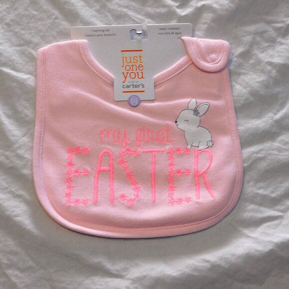 Baby Girl My First Easter Bunny Bib Flowers Pink Chick Water Resistant New - Picture 1 of 2
